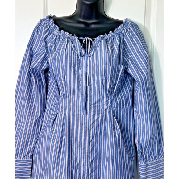 Tibi Garcon Striped Shirred Off Shoulder Top Womens 6 - Picture 4 of 13